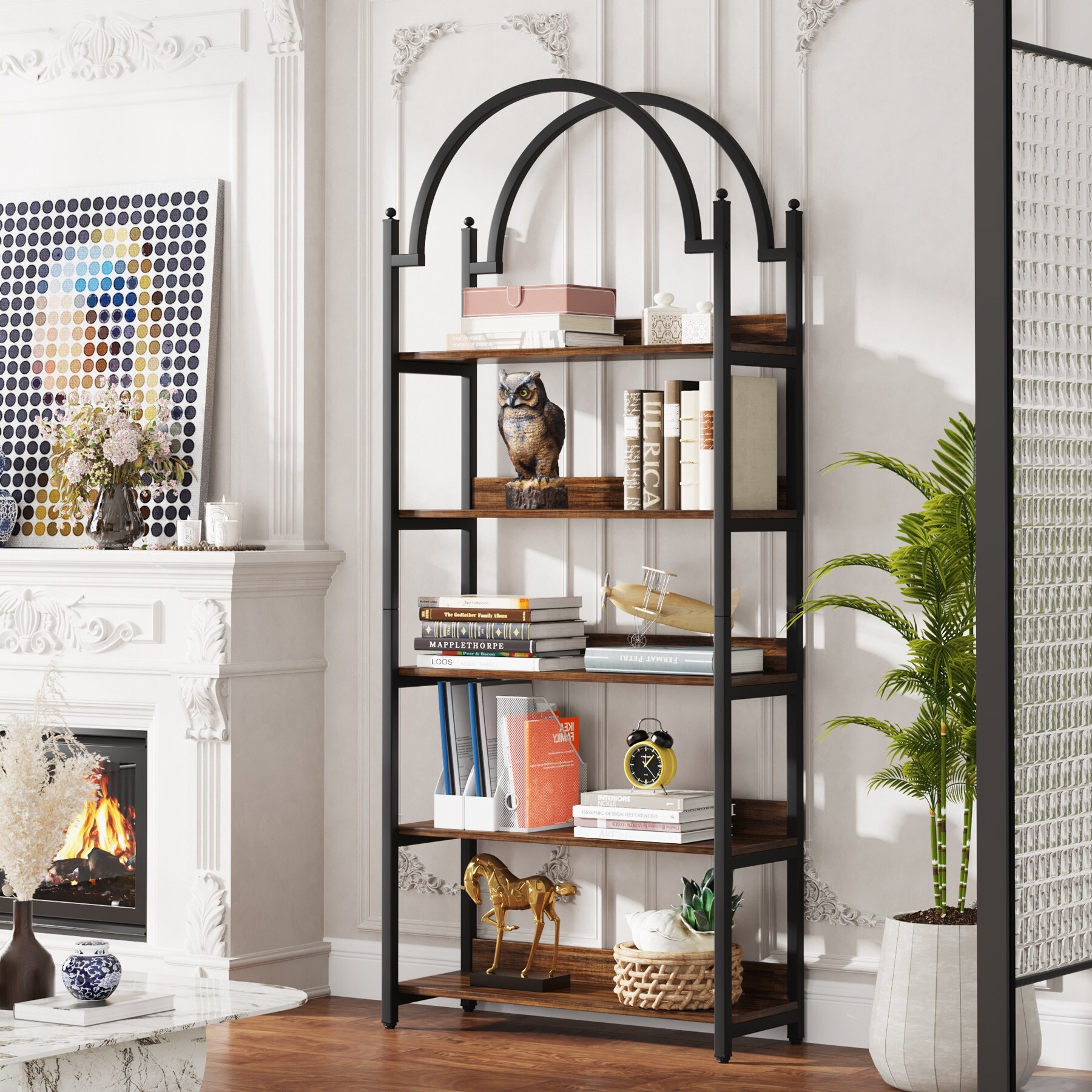 5 Shelf Etagere Arched Bookcase 72
