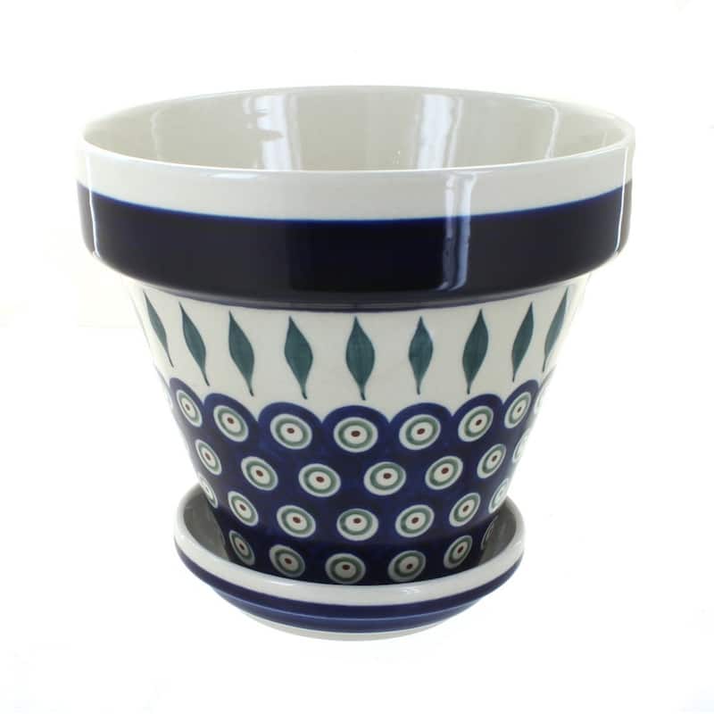 Blue Rose Polish Pottery 891-893 Zaklady Medium Flower Pot - Peacock