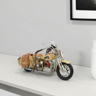 HomeRoots 9" Cream Metal Hand Painted Vintage Mid-Century Motorcycle Model Motorcycle - 16.5' X '9' X '5.5