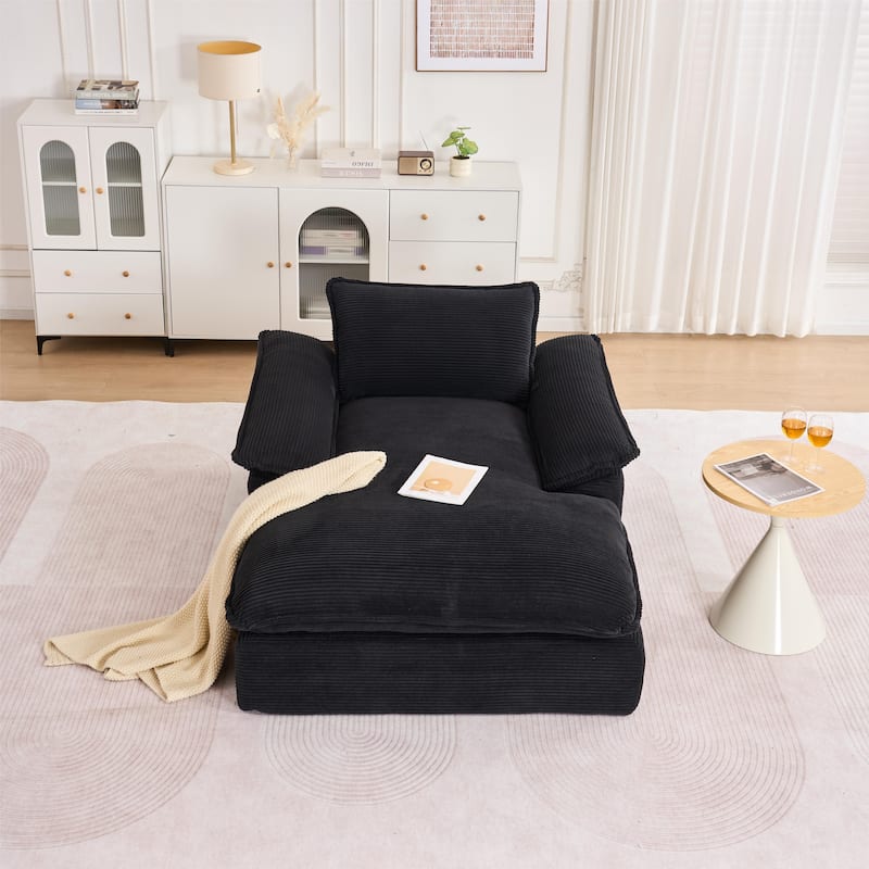 Oversized Single Chaise Lounge Sofa Armchair for Living Room, Corduroy Upholstered Accent Reading Chair Lounge Chair - Black