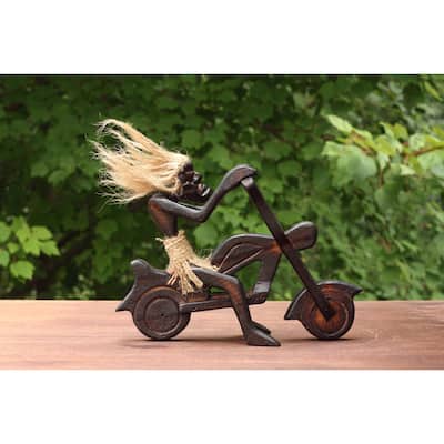 Handmade Wooden Single Primitive Tribal Riding Harley Davidson Statue Motorcycle Sculpture Tiki Bar Unique Gift Wood Home Dec