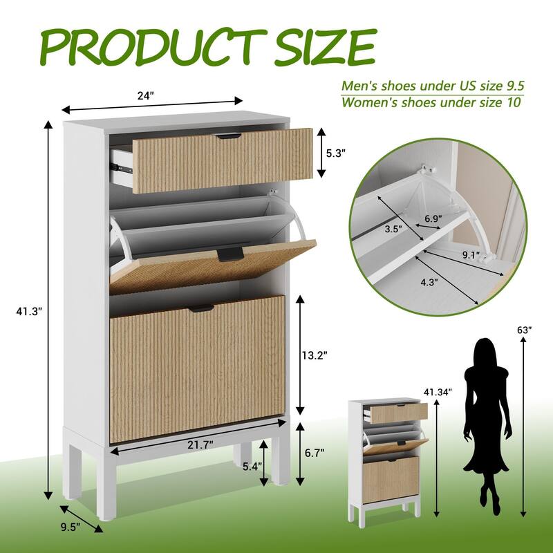 2-Drawer Slim Shoe Storage Cabinet with Flip Doors