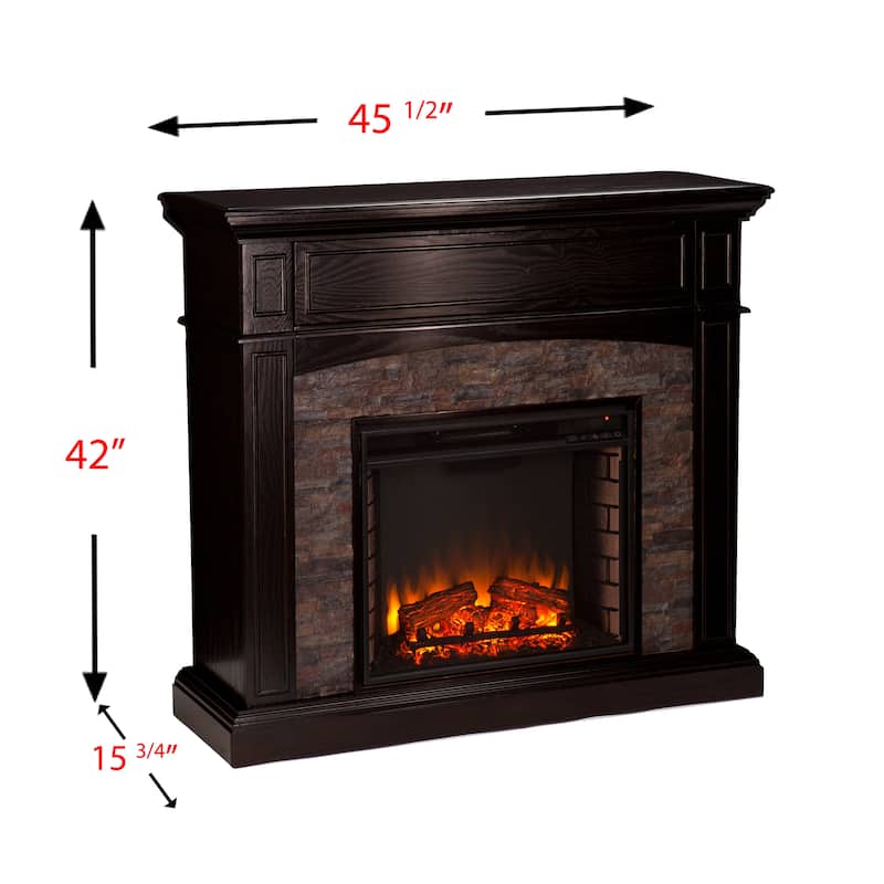 SEI Furniture Ebony Convertible Corner Electric Media Fireplace with Faux Stone Mantel
