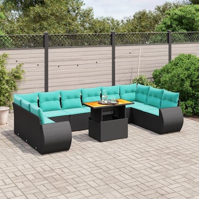 vidaXL Patio Sofa Set with Cushions Outdoor Furniture 11 Piece Poly Rattan - 24.4 x 24.4 x 27.2