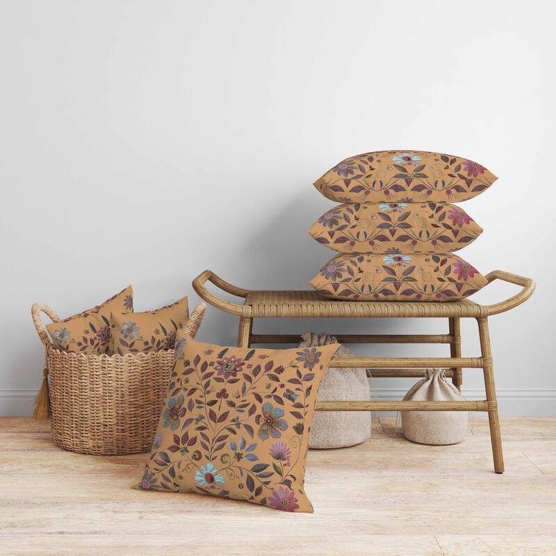 Symmetrical Flora Faux Suede Reversible Throw Pillow Peach and Pink