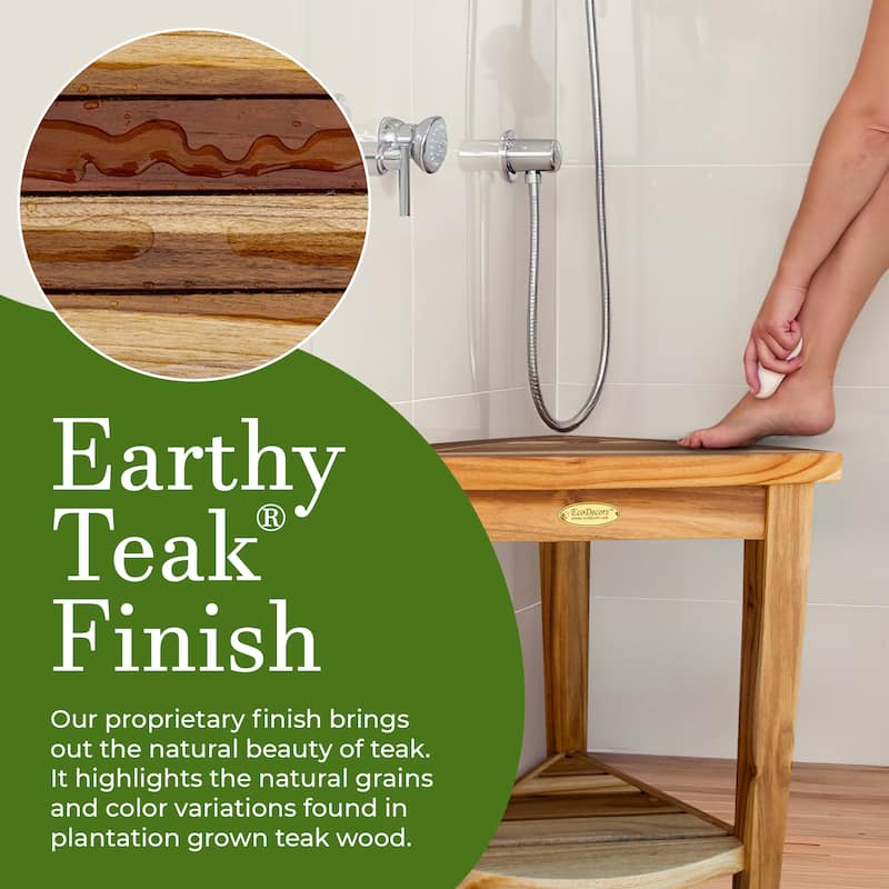 EcoDecors SnazzyCorner EarthyTeak 18" Teak Corner Shower Bench