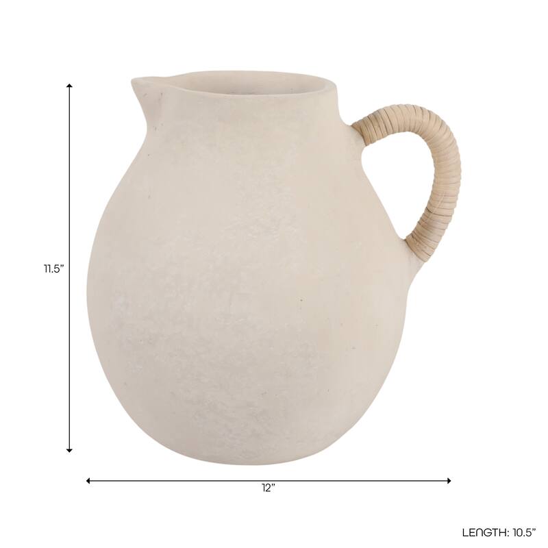 Pottery Vase with Woven Rattan Handle - Tall Flower Vase