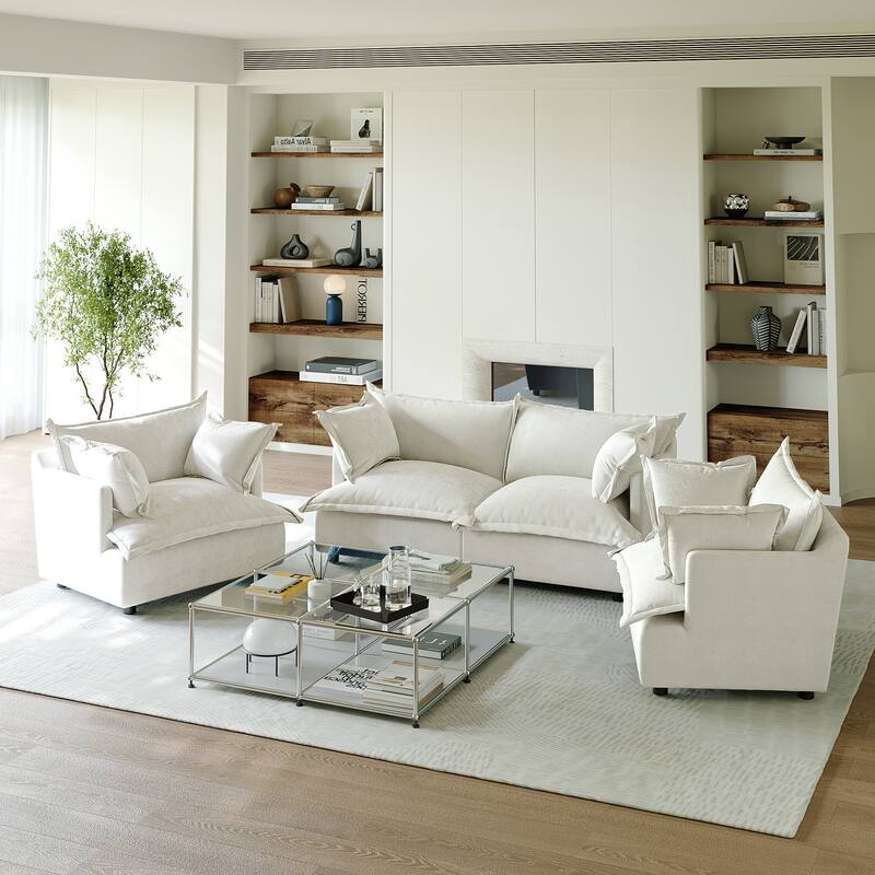 Comfy Cloud Oversized Chenille Modular Sectional Sofa Armchair Set - Beige