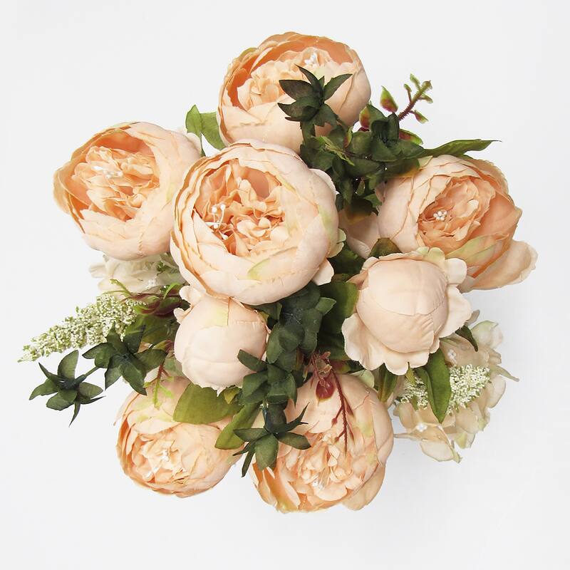 Artificial Mixed Peony Hydrangea Flower Stem Bush Bouquet 19in