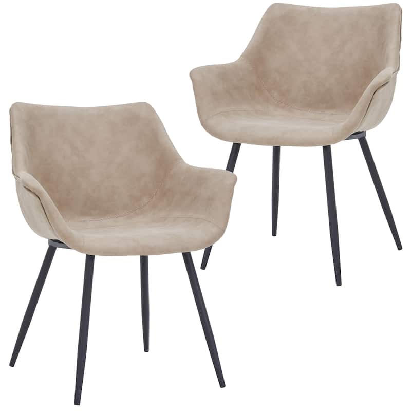 Markley Modern Leather Dining Armchair Set of 2 With Gold Metal Legs Accent Side Chair - Taupe