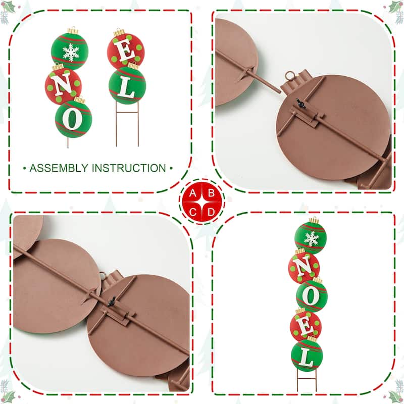 Glitzhome Christmas Metal JOY & NOEL Ornament Yard Stakes Hanging Decor - 42"H