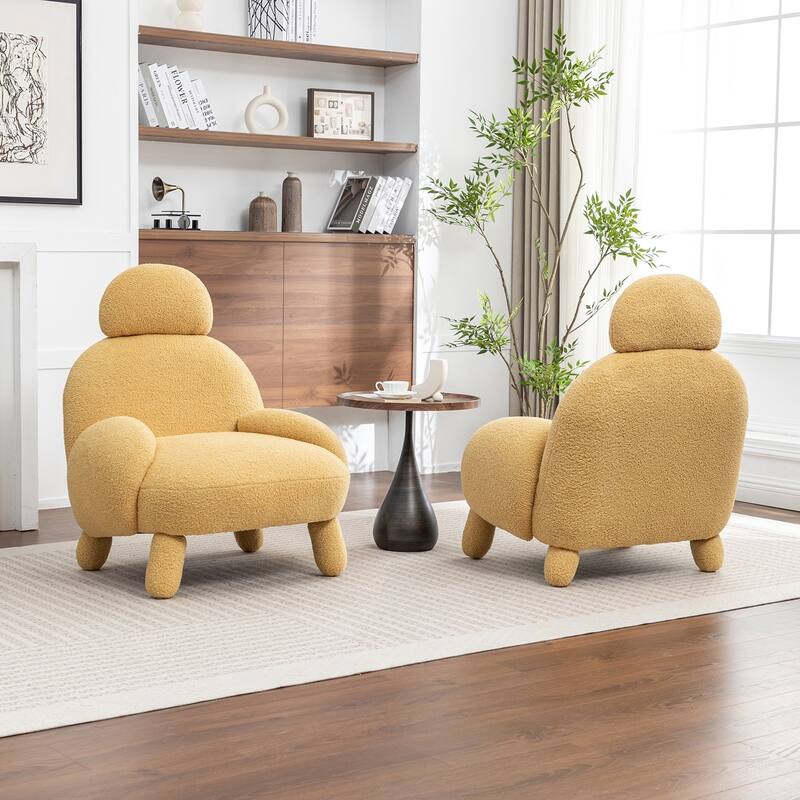 SEYNAR Modern Faux Sherpa Upolstered High Back Armless Accent Chair Set of 2