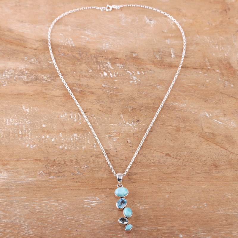 Novica Handmade Blue Pinnacle Larimar And Blue Topaz Pendant Necklace