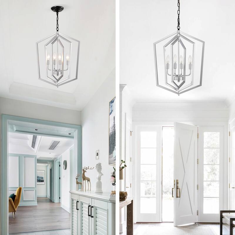 4-Light Farmhouse Kitchen Chandeliers, Rustic Cage Light Fixture Adjustable Height Chandeliers for Dining Room Hallway