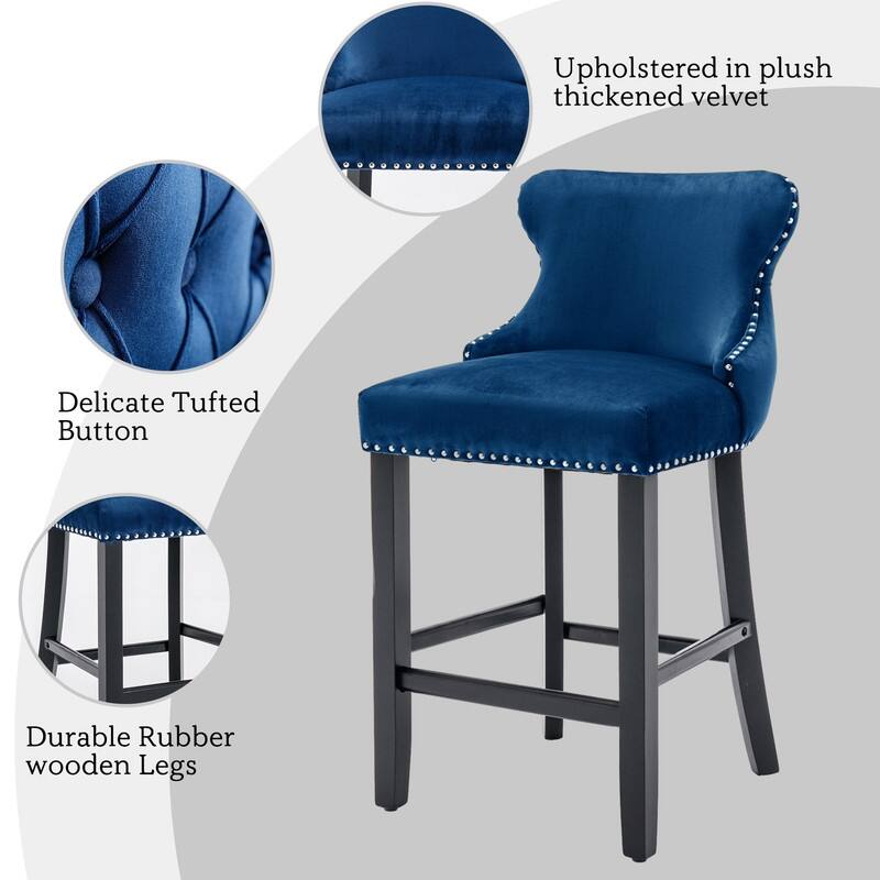 Button Tufted Velvet Wing Back Barstools Set of 6