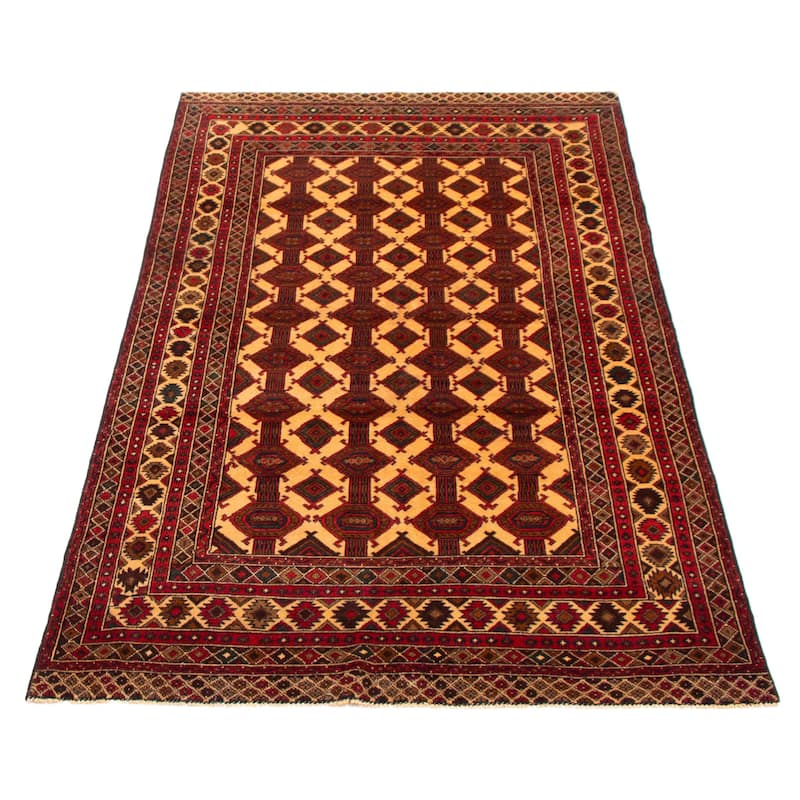 Teimani Beige, Red Rug 4'0" x 7'0" - 4'0 x 7'0