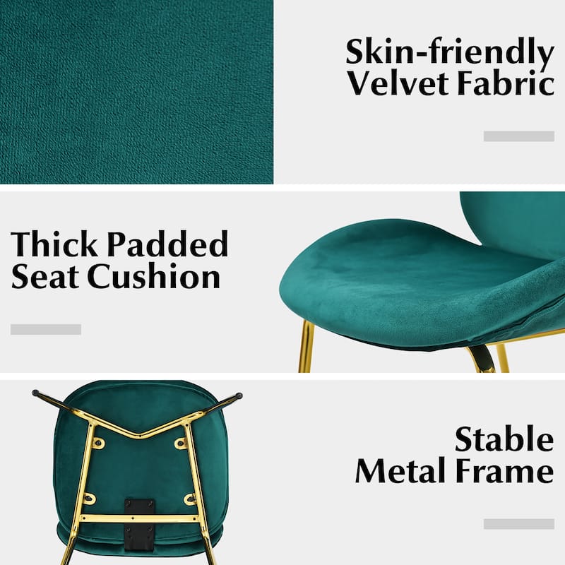 Costway Set of 2 Velvet Accent Chairs Dining Side Chairs w/Gold Metal