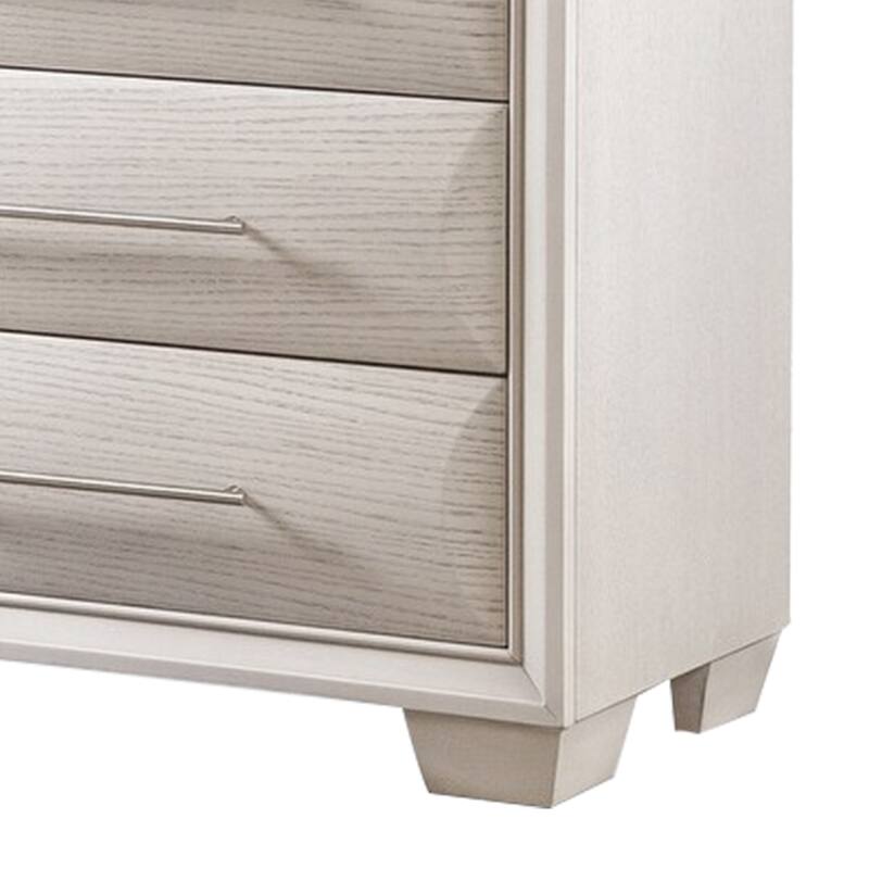 Nitz Tall Dresser Chest, 5 Drawers, White Solid Wood, Metal Handles