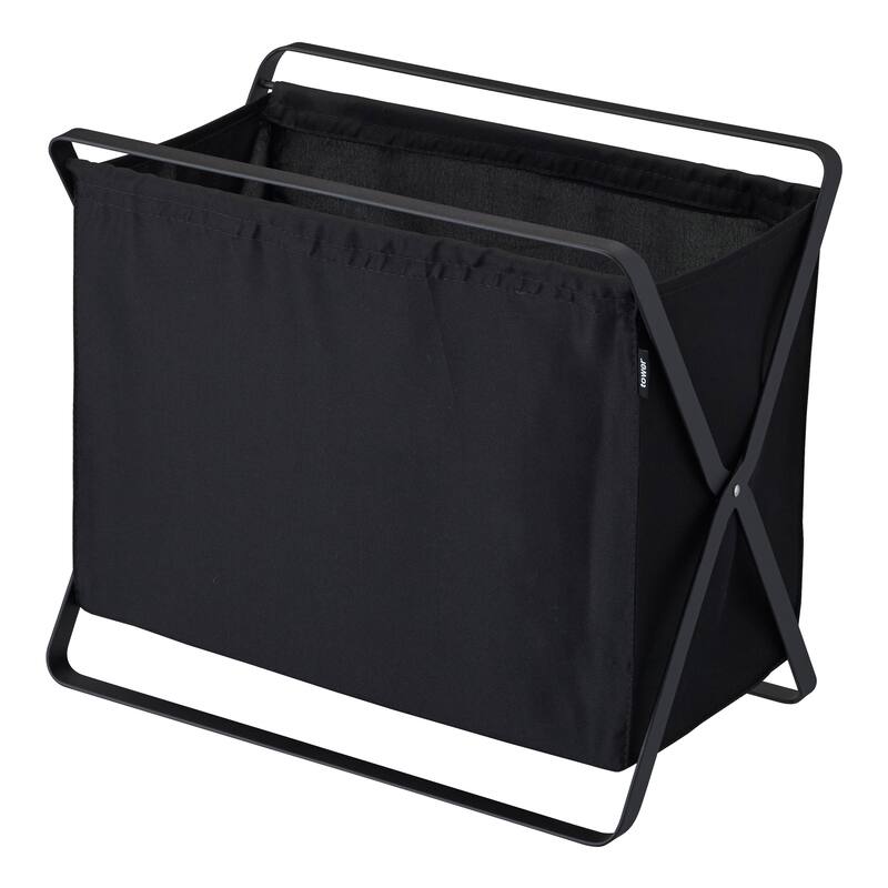 Yamazaki Home Folding Storage Bin, Steel, 8.5 gallon, 32 liters, Holds 22 lbs, Collapsible - L 11.42 x W 18.11 x H 15.75 inches - Black