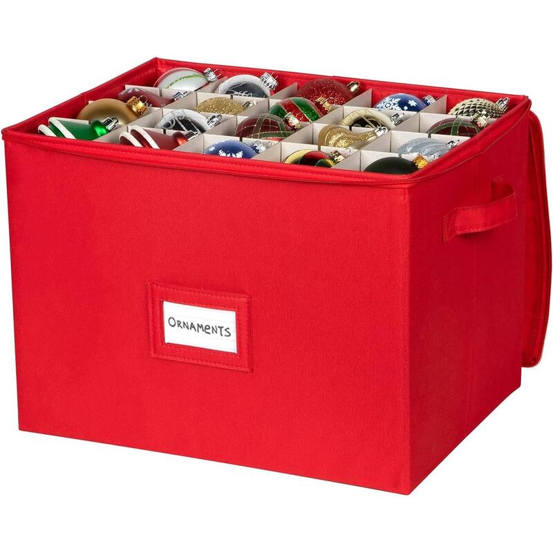 Xmas Ornament Storage Container with Dividers Fits Up to 80-3" Ornaments, Durable 600D, Grey