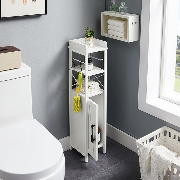 Wood Tall Bathroom Linen Cabinet Small Bathroom Storage Corner Floor Cabinet with Doors and Shelves Toilet Paper Holder On Sale Bed Bath Beyond 37362469