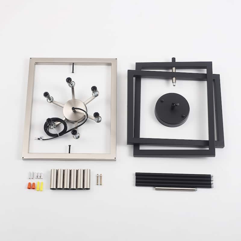 12.99" Wide 6-Light Semi Flush Mount Chandelier, Industrial Style Square Open Frame Pendant Light for Living Room