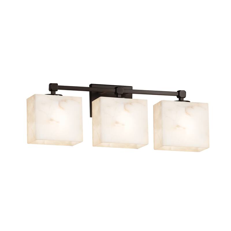 Justice Design Alabaster Rocks Tetra 3-light Dark Bronze Bath Bar, Rectangle Shade