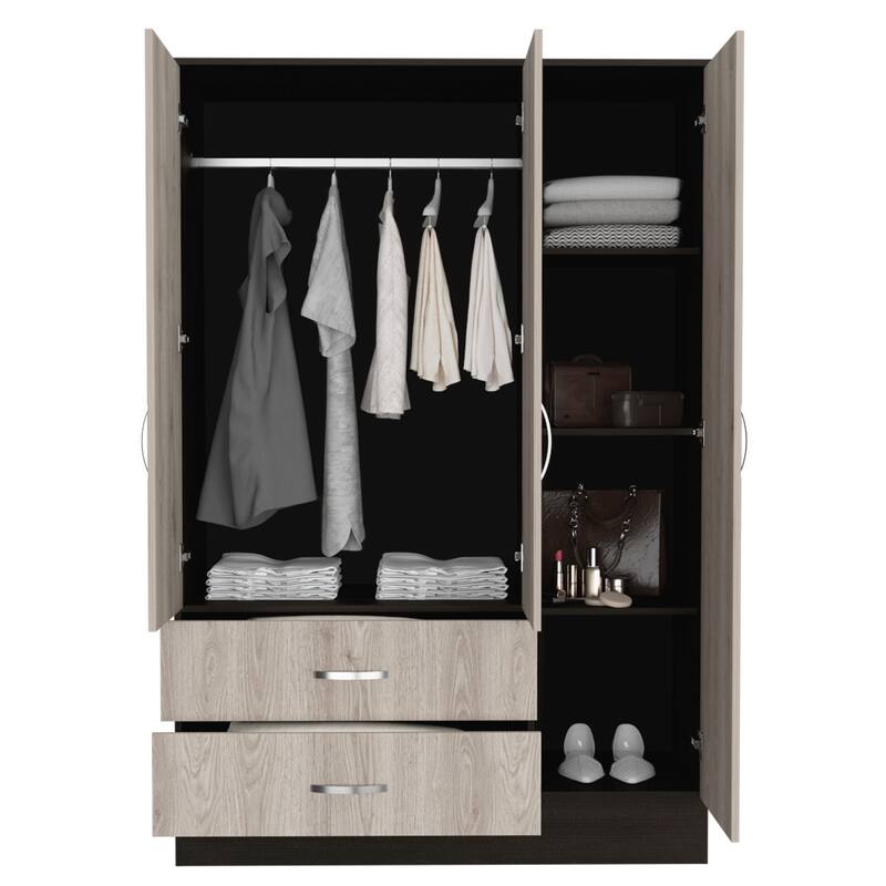 47.2" Modern Mirrored Armoire with Hanging Rod, Five Interior Shelves and Two Drawers