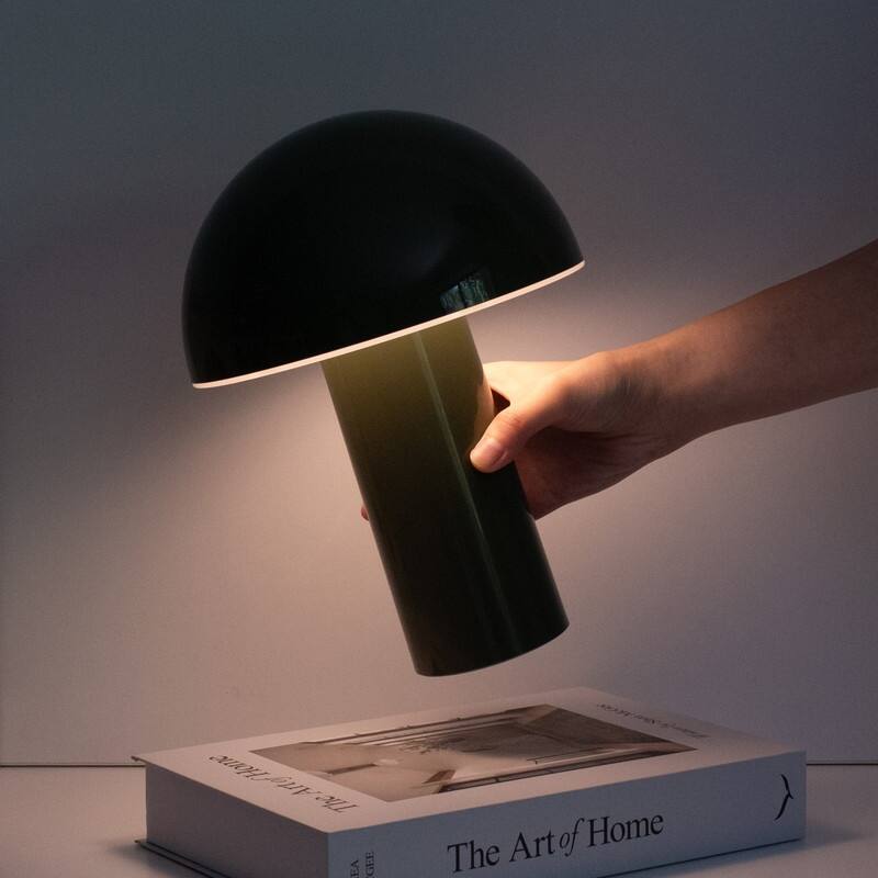 Brightech Celia LED Glossy Modern Round Dome Dimmable Cordless Portable Rechargeable Bedside Nightstand Desk Lamp - Glossy Olive Green