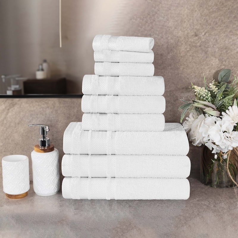 Superior Hays Cotton Medium Weight 9 Piece Bathroom Towel Set - White