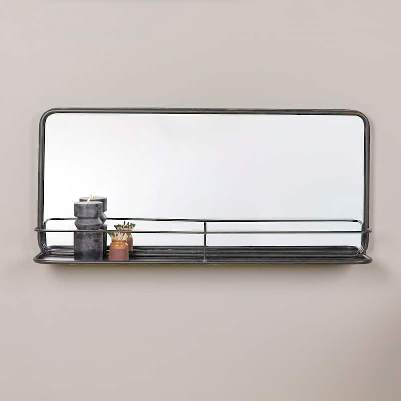 Metal Framed Wall Mirror with Shelf