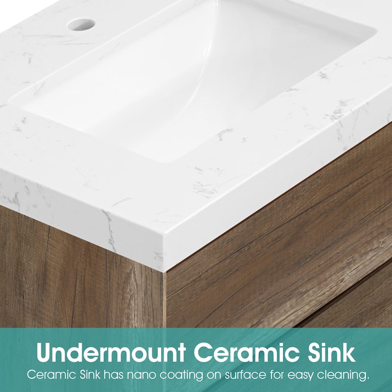 24"30"36"48"60"72" Floating Bathroom Vanity Engineered Stone Top with Rectangular Ceramic Undermount Sink