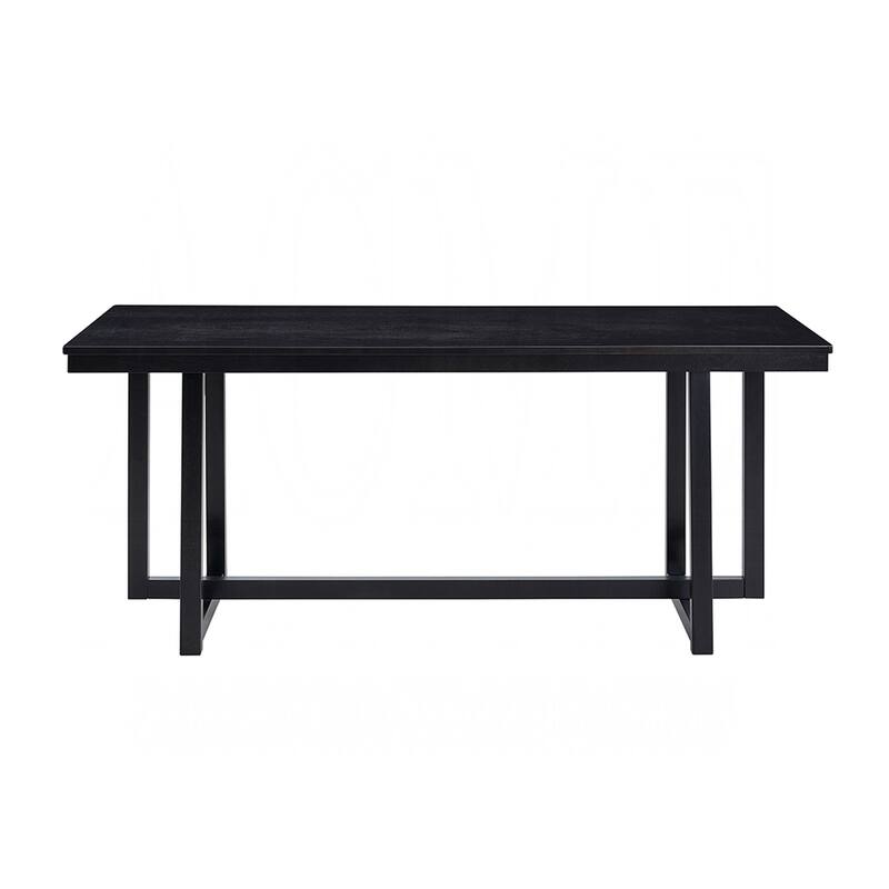 Rectangular Wooden Dining Table with Openwork Leg in Black Finish