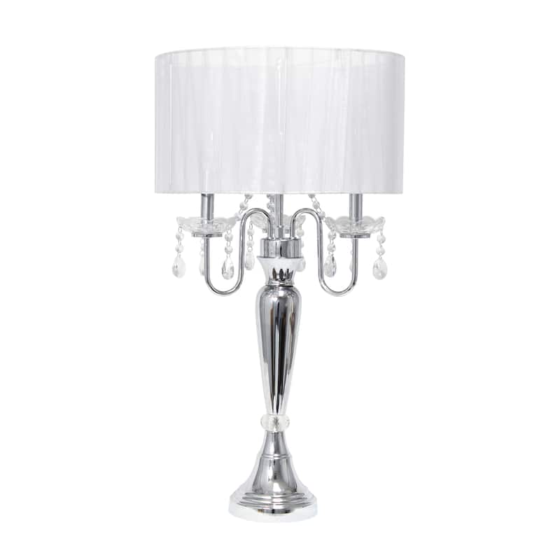 Lalia Home 31" Chrome Cascading Crystal Table Lamp - 31 - Chrome/White Shade