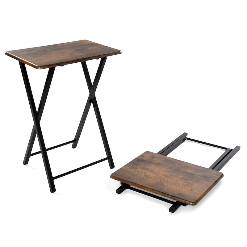 HomyLin Wood Folding TV Trays with Metal Frame, 2PC, Rustic Brown