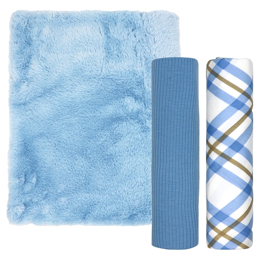 Baby Boys and Baby Girls Long Plush 3 Piece Baby Blanket Gift Set