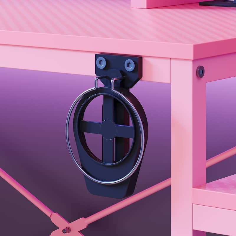 Bestier 71.5“” Computer Desk with Power Outlets, L Shaped LED Home Office Desk with Long Monitor Stand and Cup Holder & Hooks
