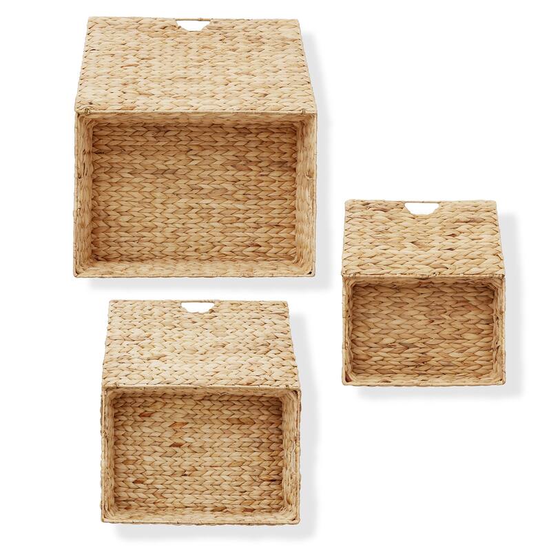 Water Hyacinth Rectangular Storage Baskets with Lids Nesting Basket