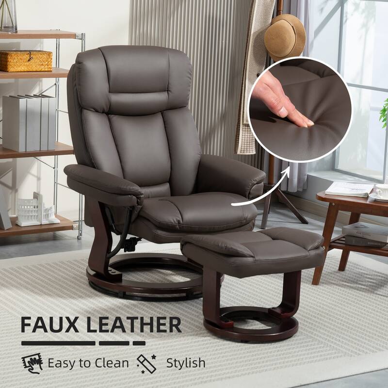 Modern Faux Leather Recliner Chair with Ottoman and Adjustable Positions Metal Base for Living Room
