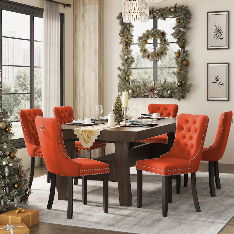 Upholstered Tufted Velvet Dining Chair with Solid Wood Legs Set of 6