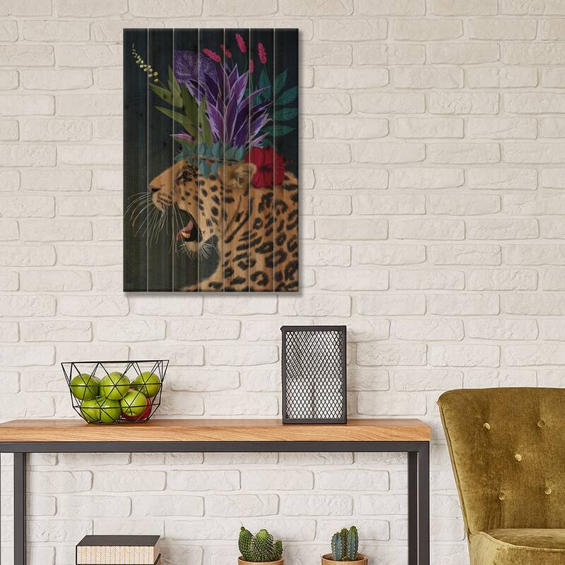 Hot House Leopard 2 Print On Wood by Fab Funky - Multi-Color