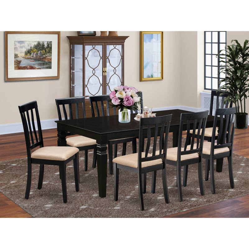 East West Furniture 9 Piece Dining Table Set- a Rectangle Dinner Table and 8 Dining Chairs, Black (Seat Options) - LGAN9-BLK-C