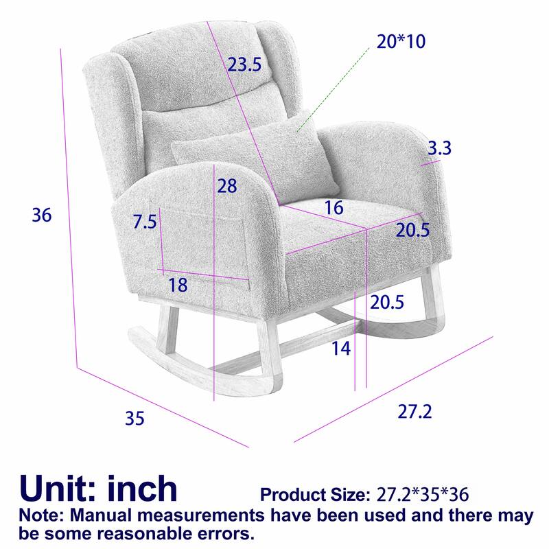 Modern Accent Rocking Chair with Pillow, High Backrest Arm Chair Accent Chair Glider Lounger with 2 Side Pockets for Living Room
