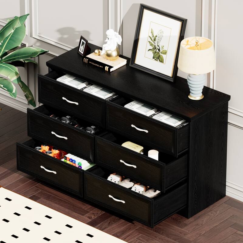 Modern Drawer Dresser Clothes Organizer with 6 Drawers Metal Handle Anti-Tip Device, for Living Room Bedroom Hallway, White