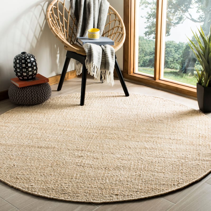 SAFAVIEH Handmade Natural Fiber Leteke Jute Fringe Rug - 8' x 8' Round - Ivory