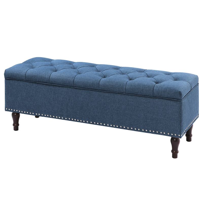 Tufted Storage Bench, Upholstered Ottoman with Storage - 50.8" W X 17.1" D X 18.3" H