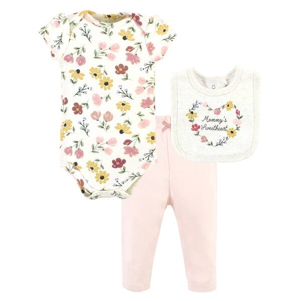 slide 1 of 1, Hudson Baby Infant Girl Cotton Bodysuit, Pant and Bib Set, Soft Painted Floral 0-3 Months - Soft Painted Floral