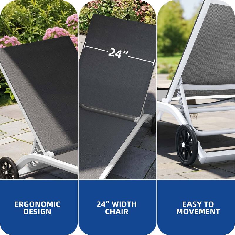 63.6" Long Reclining Chaise Lounge with Wheels