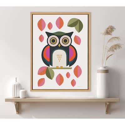 Kate and Laurel Sylvie Retro Owl Framed Canvas by Carey Copeland