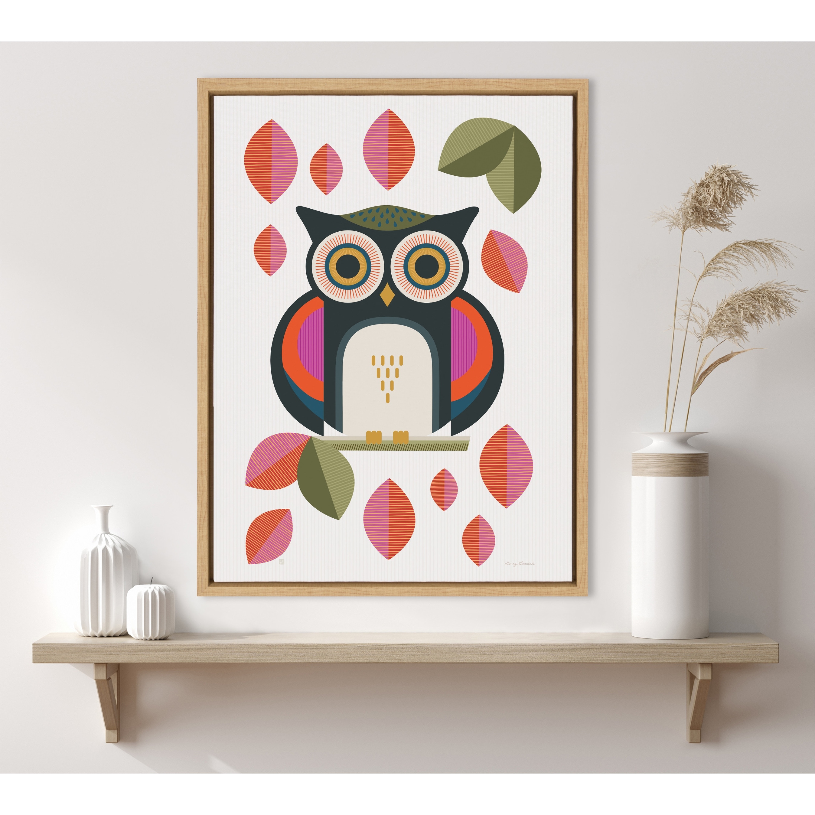 Kate and Laurel Sylvie Retro Owl Framed Canvas by Carey Copeland